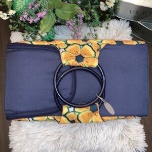 INSULATED BAG WITH HANDLES AND CONTAINER NAVY WITH YELLOW FLOWERS